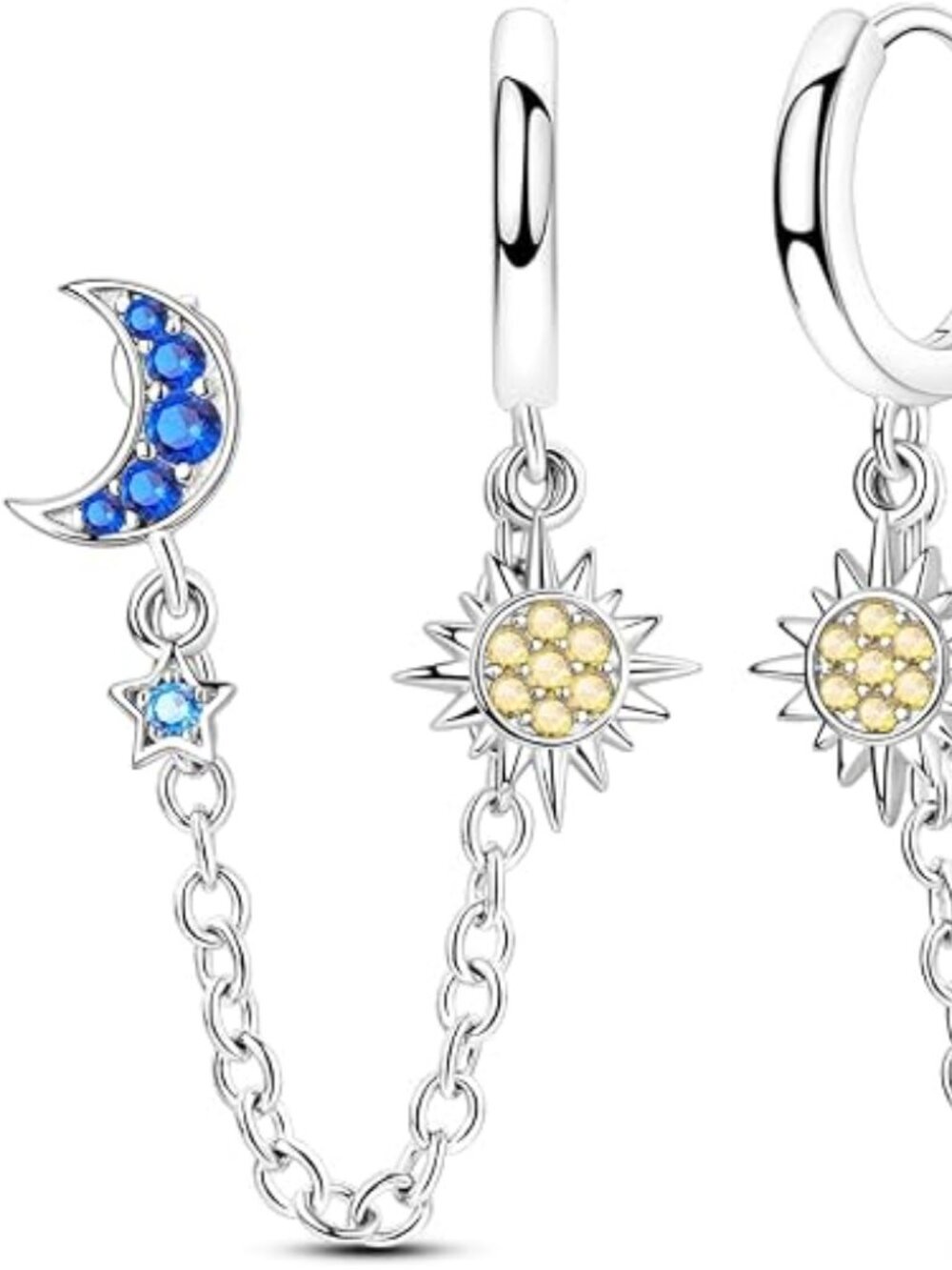 925 Sterling Silver Double Piercing Dangle Chain Hoop Earrings for Woman